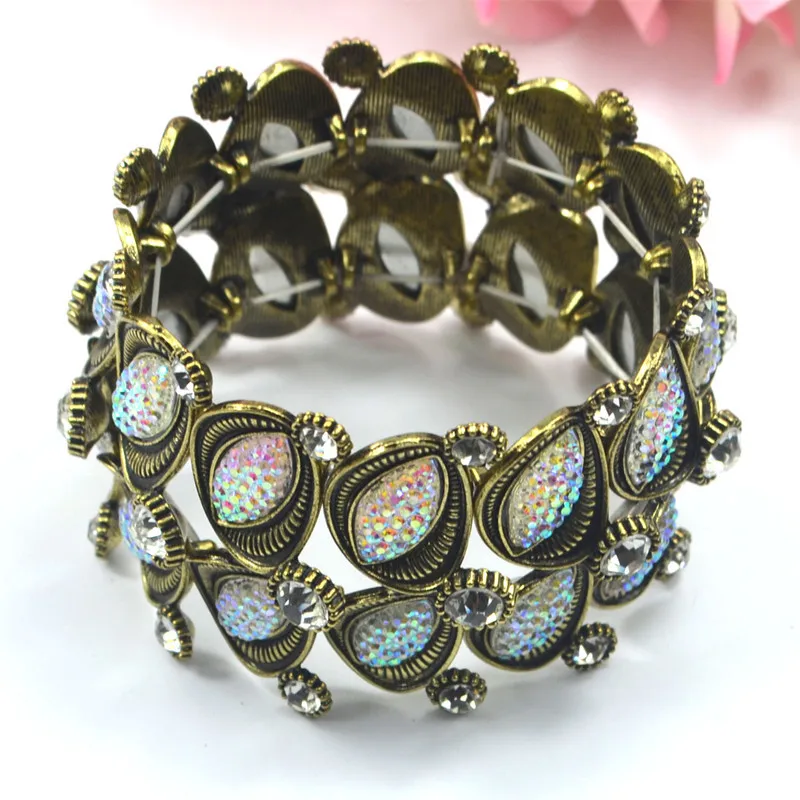 Богемский стиль, винтажные браслеты с кристаллами, женский эластичный браслет с узором в виде глаз, широкие браслеты, модные ювелирные изделия, аксессуары Pulseiras - Окраска металла: Титановое покрытие