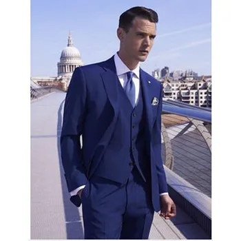 

Custom Made Handmade 3PCS Royal Blue Mens Suit Tuxedos Grooms Suits Wedding Suis Formal Party Suits
