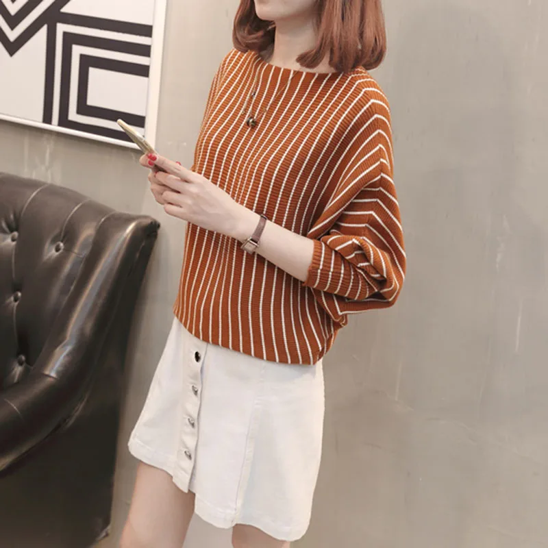 2018 Autumn Sweater Women Pullover Knitted Striped Batwing Fashion Loose Pullovers Knitwear Black Ladies Fall Sweaters Ladies 2018 Autumn Sweater Women Pullover Knitted Striped Batwing Fashion Loose Pullovers Knitwear Black Ladies Fall Sweaters Ladies