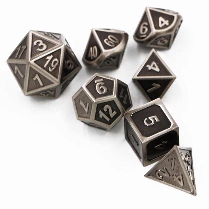 7x медный цвет ретро металл многогранные игральные кости DND игровой набор с сумкой