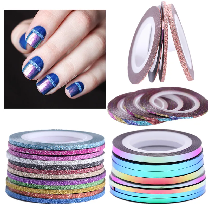 

4 Rolls/Set Chameleon Nail Striping Tape Lines Set Gold Glitter Adhesive Decals Stickers Nail Art Tips 1mm 2mm 3mm Manicure DIY