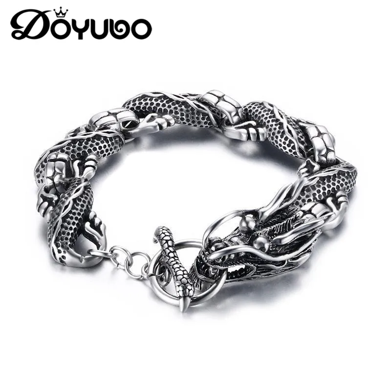 DOYUBO Vintage 316L Stainless Steel Dragon Head Shape Bangles For Male Punk Design Overbearing Bangle Fashion Jewelry DD066 | Украшения и