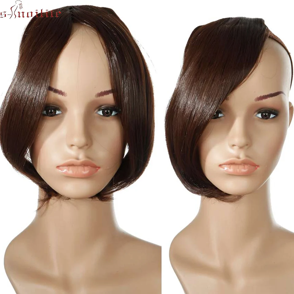 

S-noilite 9" Short Front Neat Bangs Clip In Front Hair Bang Side Fringe Hair Extension Real Natural Synthetic Hair Pieces women