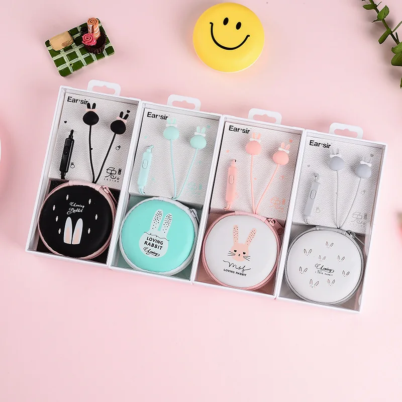 

Cute Rabbit Earphones Anime Cartoon 3.5MM Headset With Mic Storage Box For Xiaomi Baby Girl Kids Christmas Gift