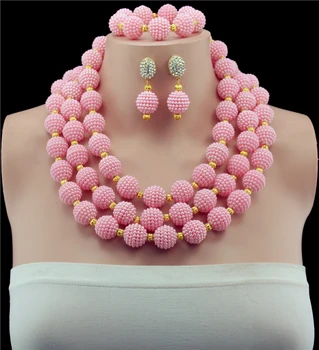 

2016 Fashion Classic Nigeria Wedding african beads jewelry set Pink Imitation Pearl Bridal jewelry sets Free shipping Asd3510