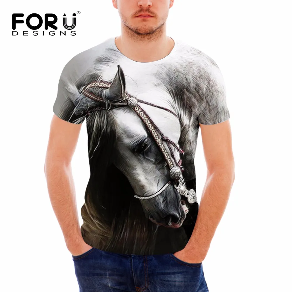 

FORUDESIGNS Funny 3D Crazy Horse Men T Shirt Cotton Short Sleeve Casual Top Tees for Male Student Boys Fitness Comfort Top Shirt