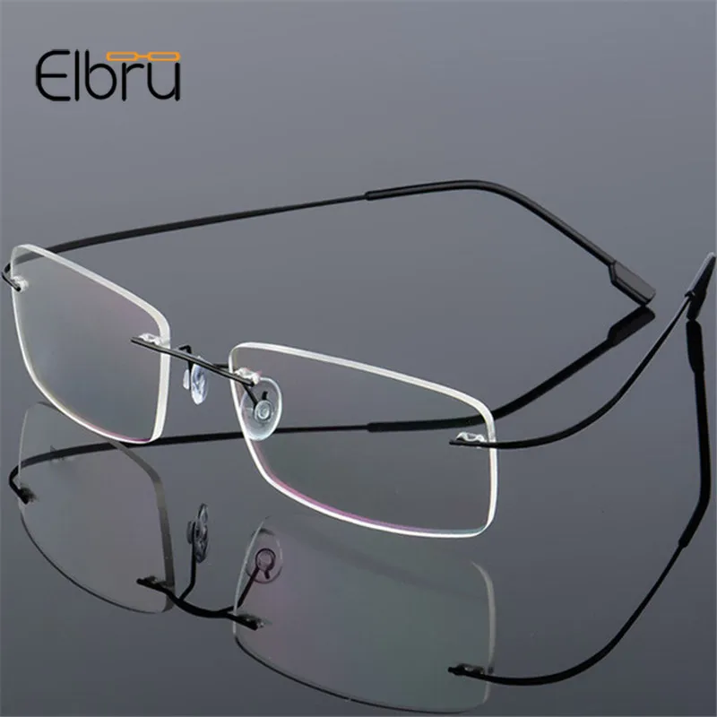

Elbru Classic Mens Pure Titanium Rimless Glasses Frames Myopia Optical Frame Ultra-light Titanium Frameless Eyeglasses Frame