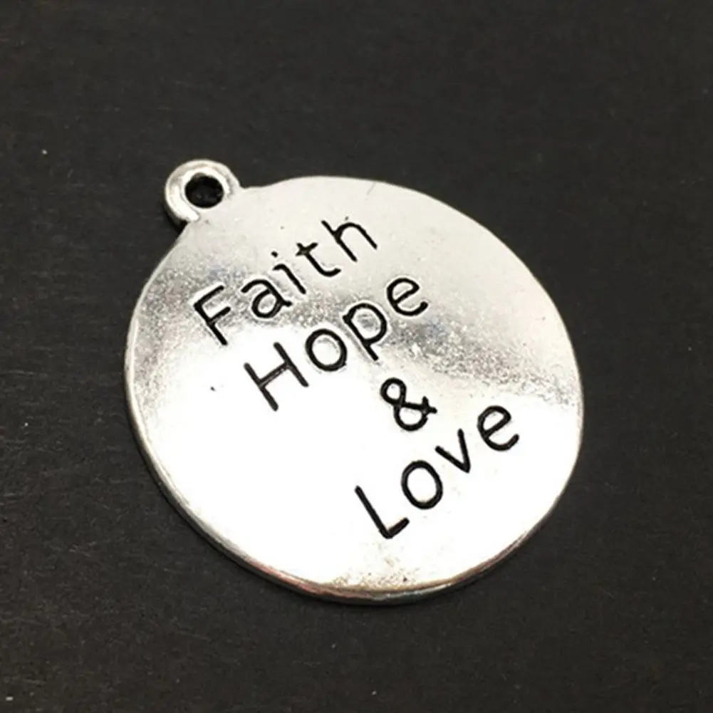 Упаковка из 10 сплав Древний серебряный "Faith Hope& Love" Круглый DIY античный Сообщение Подвески кулон для изготовления браслета и ожерелья