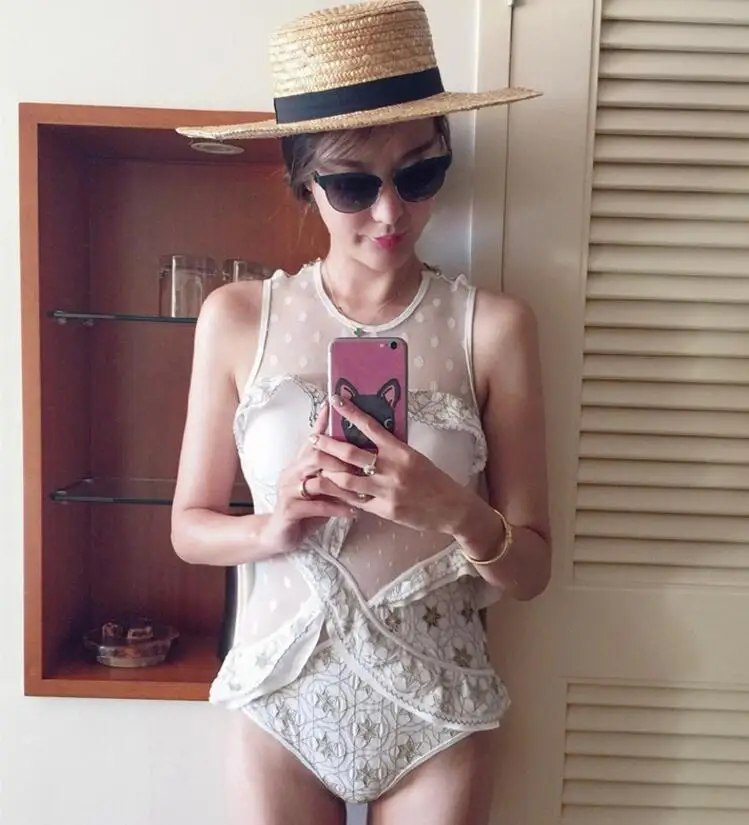 

2017 ZIMM gauze top quality maillot de bain lace swimsuit with dress women biquini swimsuit female monokini brazilian