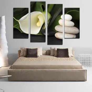 

4 Pcs/Set Combined white Flower Paintings SPA picture printed on canvas Modern Wall Canvas Painting wholesale no frame F1764 mod