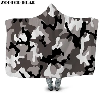 

Throw Hooded Blanket Fleece Very Soft Home Adult Fashion Camouflage 3D Print Office Quilts Bedding Car Travel Bedroom Wearable
