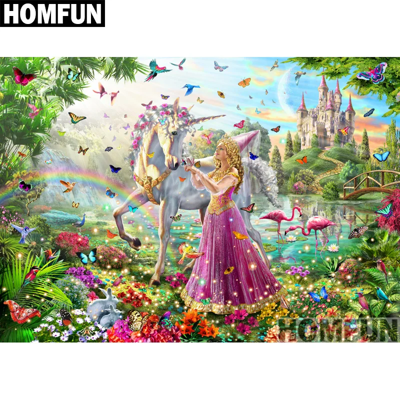 

HOMFUN Full Square/Round Drill 5D DIY Diamond Painting "Princess Unicorn" 3D Embroidery Cross Stitch 5D Decor A00826