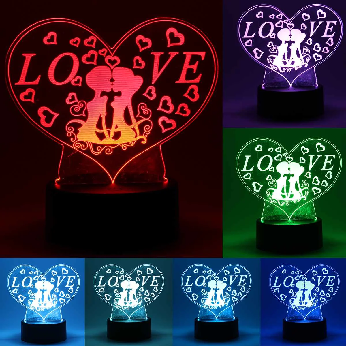 

Romantic 7 Color Changing 3D Love Shape USB LED Night Light Touch Switch Table Desk Lamp Novelty Lighting Cafe Bar Home Decor