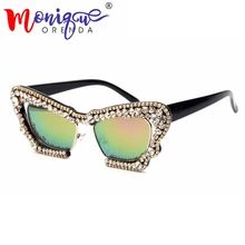 Очки кошачий глаз, солнцезащитные очки для женщин, фирменный дизайн, роскошные стразы, солнцезащитные очки для женщин и мужчин, винтажные оттенки