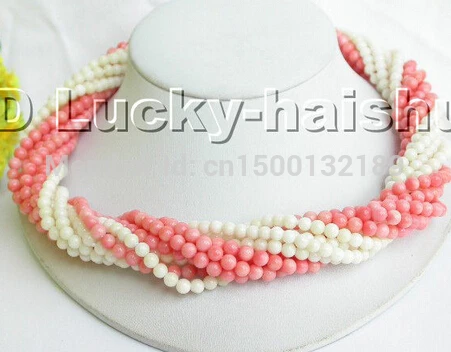 

xd j0062 AAA 10Stds natural pink white coral necklace lseashell (A0325)