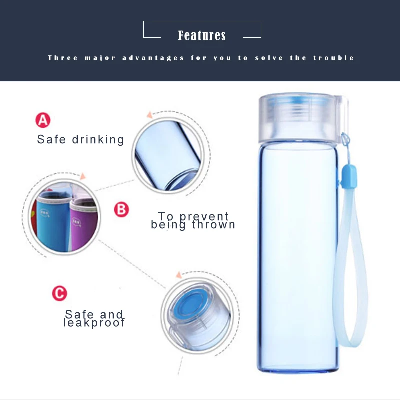 Portable Glass Water Bottle Sport Cups Personalized Glass Goblet Glasswares Drinking Jars Calice Jug Caneca Drinking Cup 50M1022