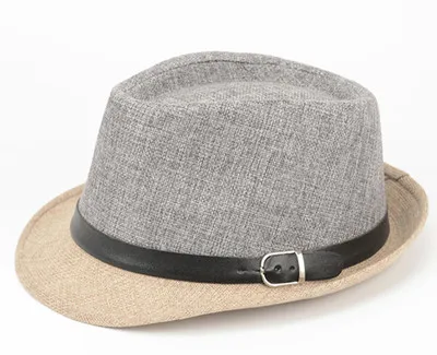 Модная популярная цветная льняная соломенная Солнцезащитная шляпа, кепки, летняя пляжная Панама, Солнцезащитный ремень с пряжкой, летние шляпы для женщин и мужчин - Цвет: Gray