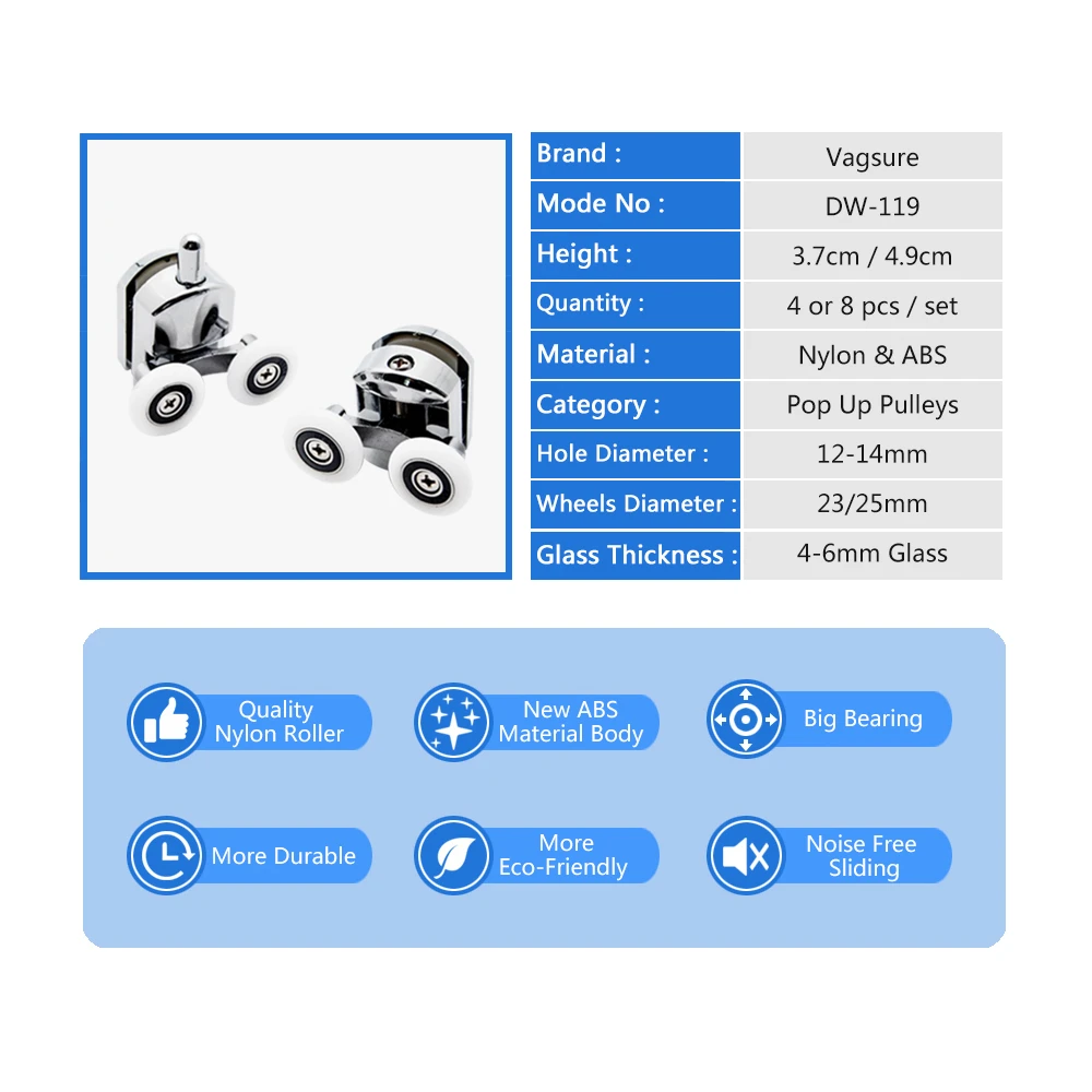 4 шт.-8 шт./компл. ролики для душевой двери Runner 23 мм/25 мм Двойные колеса из цинкового сплава Замена раздвижной душевой двери роликовый подшипник колеса
