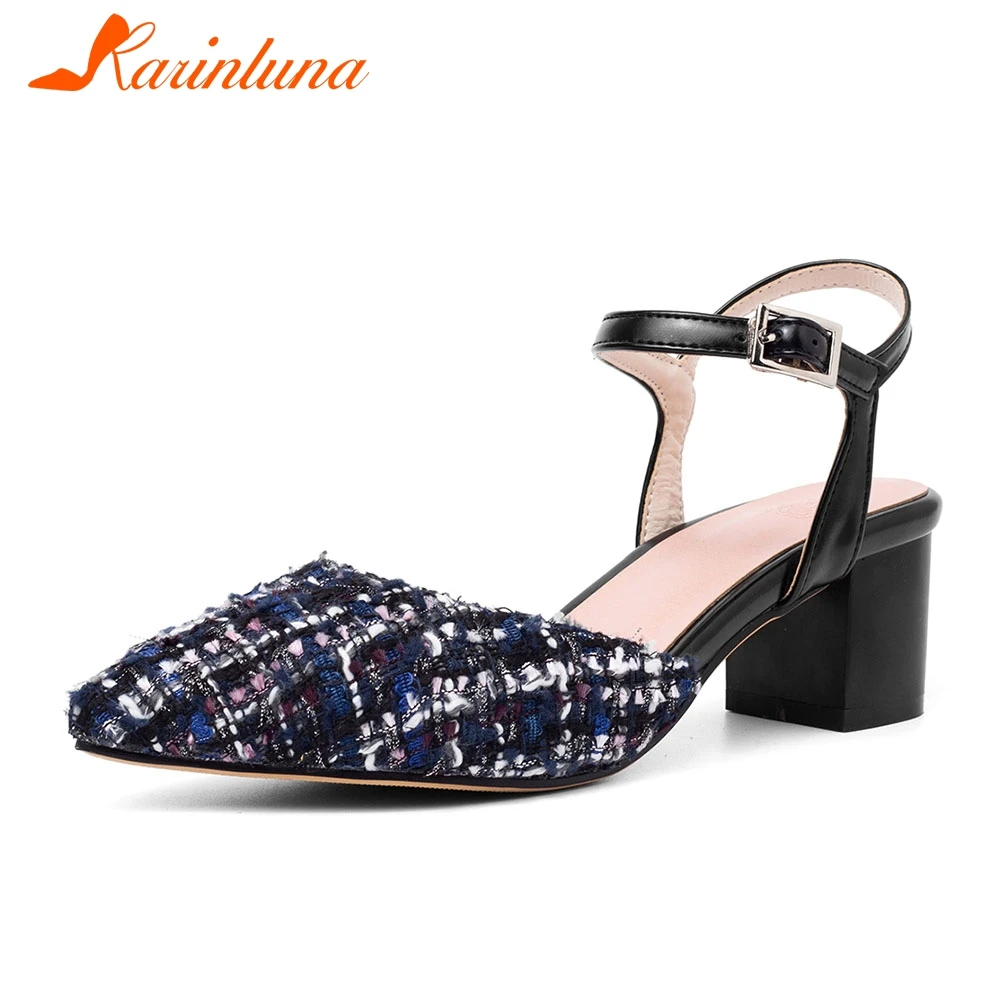 

KARINLUNA New Fashion Pointed Toe Ladies Chunky Heels Women Shoes Woman Casual Office Pumps Women Shoes Big Size 32-43