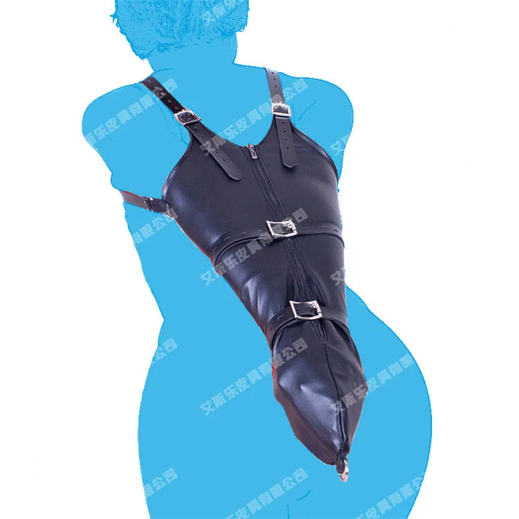 Buy Black leather zipper bondage harness hand arm cuffs bdsm fetish cosplay