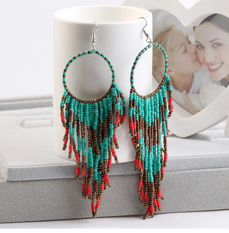 Kymyad – boucles d'oreilles bohémiennes en perles multicolores pour femmes, fait à la main, bijoux Vintage, longues, grandes boucles d'oreilles de déclaration, 2022