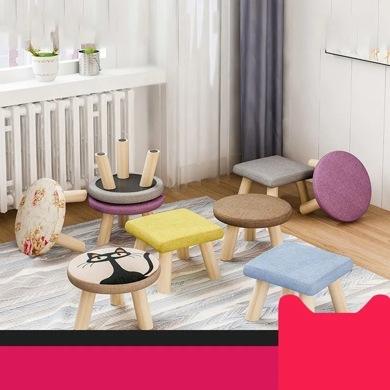 

Stool Adult Originality Small Stool Low Stool Solid Wood A Living Room Fabric Art Household Round Stool