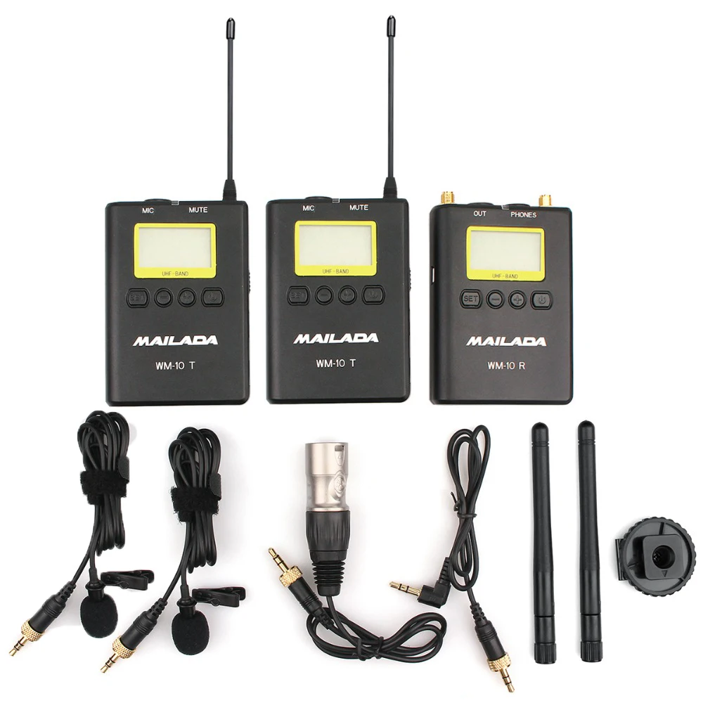 

Condenser Microphone WM-10 UHF Wireless Microfone Lavalier Lapel Mic Receiver Transmitter for DSLR cameras Recorder Pk boya