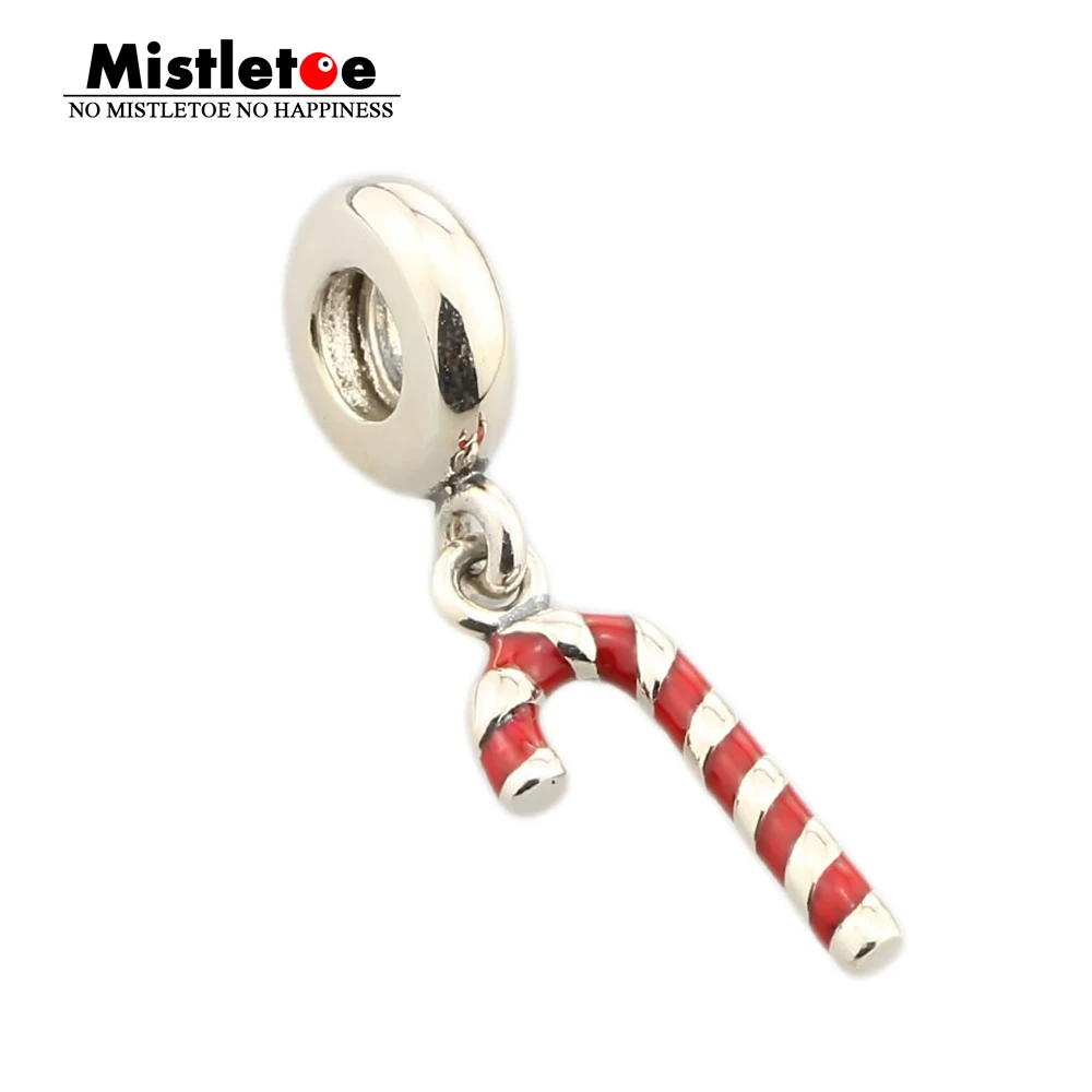 Authentic 925 Sterling Silver Candy Cane, Red Enamel Thread hole Charms
