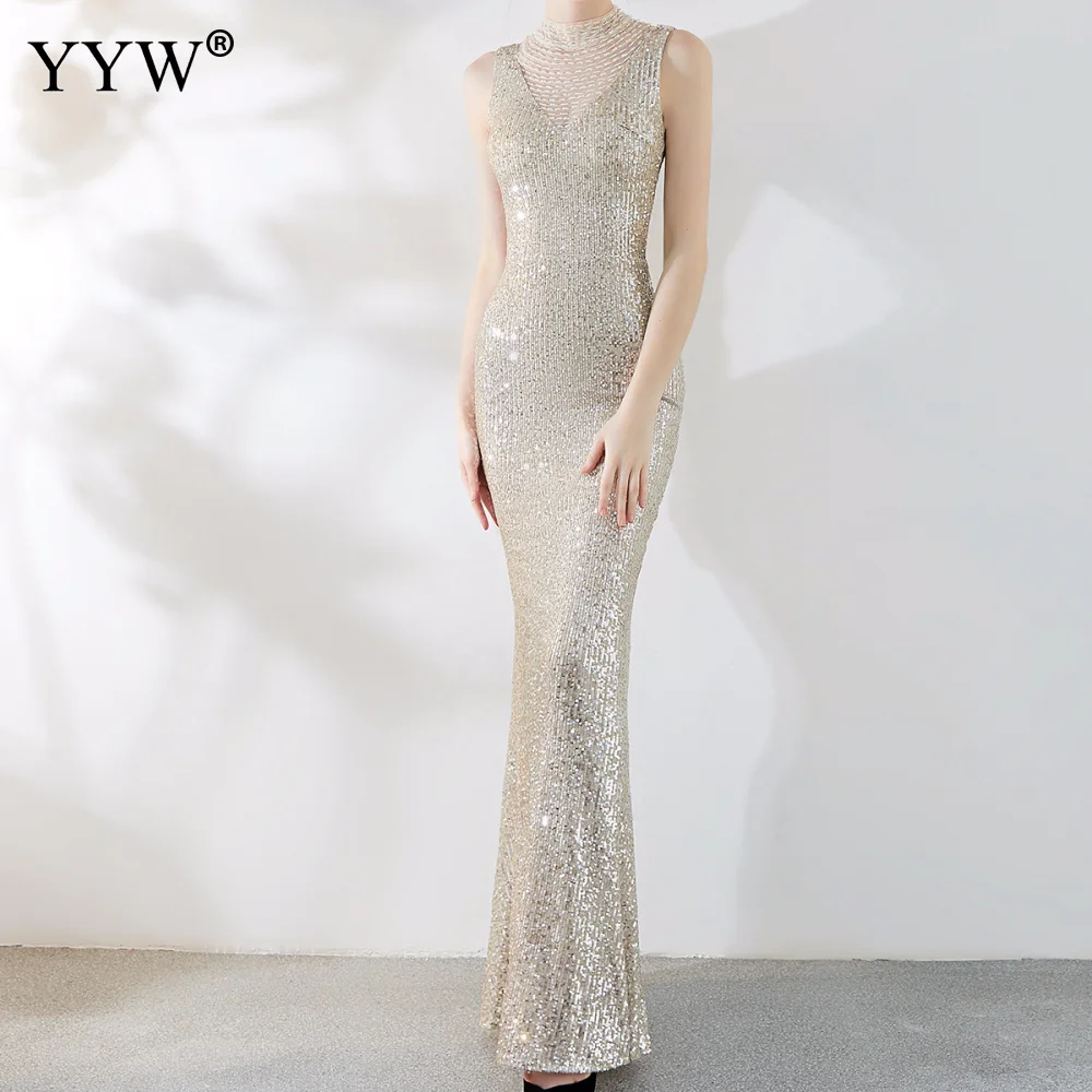 

Fashion Black Women Evening Dress 2019 Floor-Length Sequin Formal Party Dress Mesh Solid Elegant Sexy Club Mermaid Long Dresses