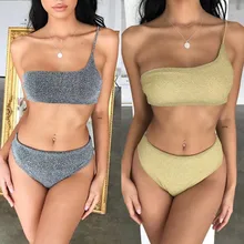 MUQGEW женские с высокой талией Новые летние купальные сексуальные купальные костюмы женские однотонные раздельные боди с одним плечом вспышка Легкий купальник#0422