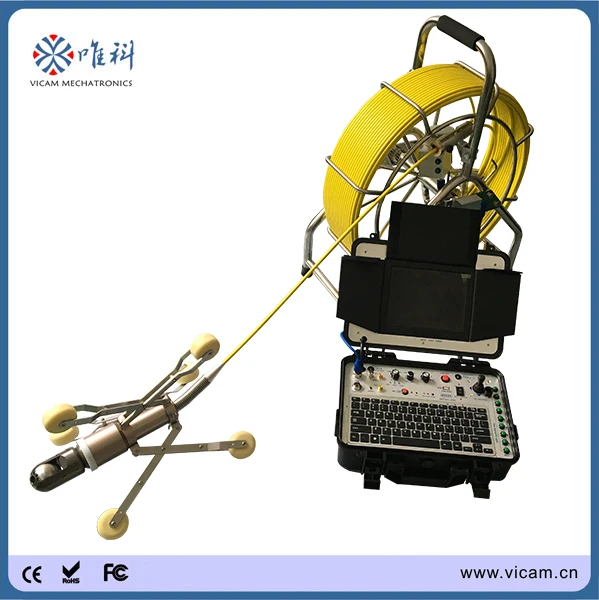 7mm 60m fiberglass push rod cable reel for pipe inspection with HD DVR