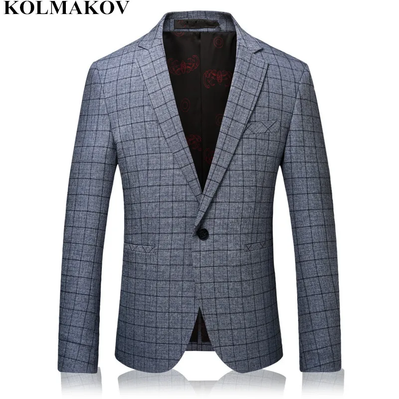 NEW Mens Blazers High end Grey plaid Blazer Men's coats slim Business