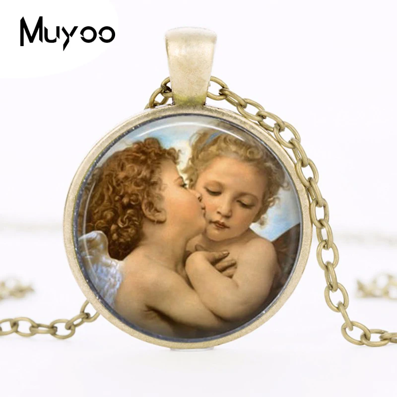 Кулон с логотипом The First Kiss Angels ожерелье крыльями ангела от William Adolphe Bouguereau ручной