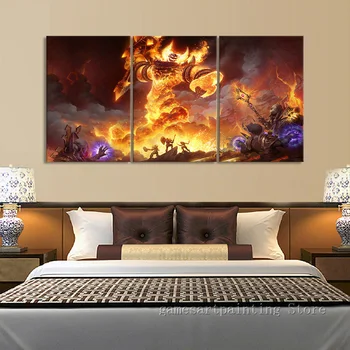 

3 Piece WOW Video Game Poster Ragnaros The Firelord Framework Painting Wall Decor for Coffe and Bar Fantasy Wall Picture Gifts