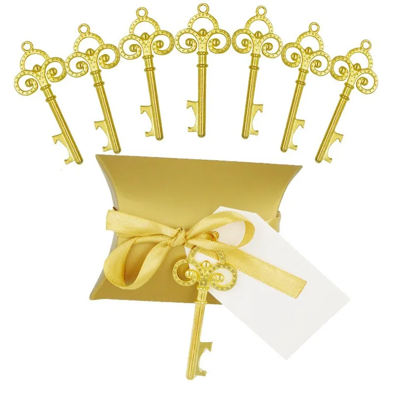 

50Pcs/set Gold Key Bottle Opener with Candy Box Wedding Favour Skeleton for Party Rustic Decoration Send A Small Gift To A Guest