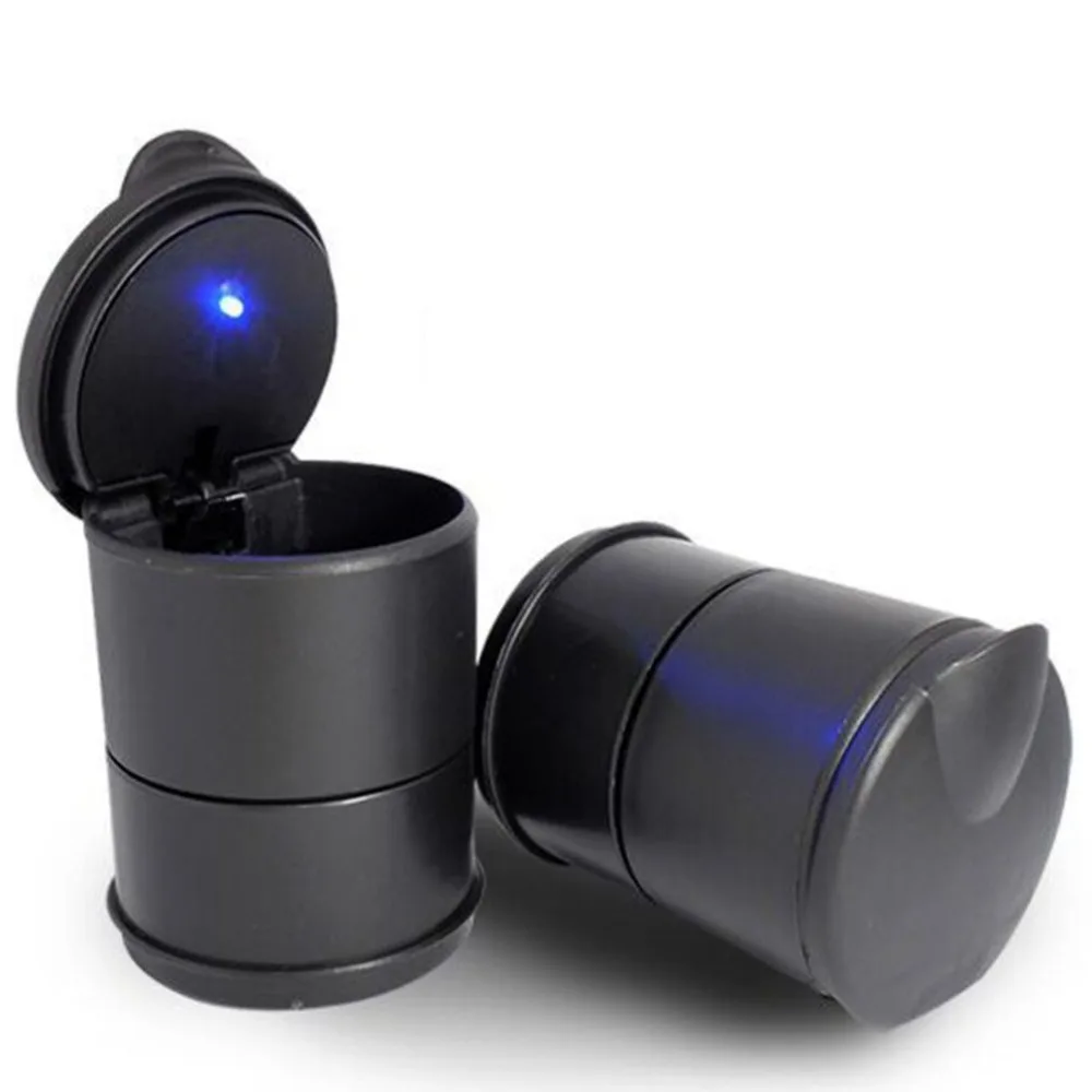 Simple Car Ashtray Smokeless, Plastic Body with LED Light in Black