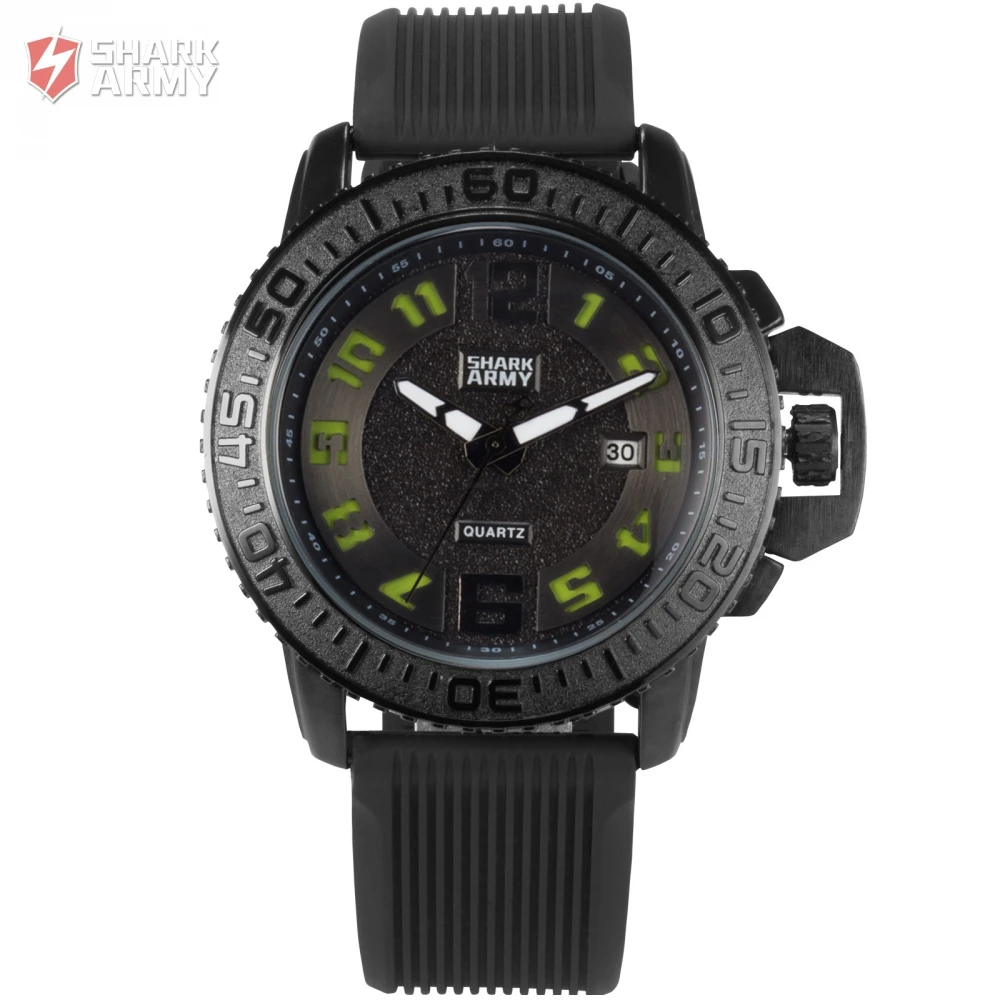 

Shark Army Brand Black Green Auto Date Silicone Strap Military Clock Relogio Men Sport Quartz Minimalist Watch Gift Box / SAW181