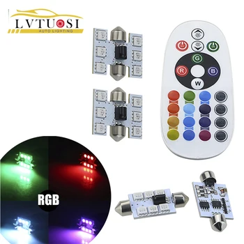 

LVTUSI 2Pcs LED T10 RGB 6 SMD 16 Color RGB Changing LED Car Interior Reading Light With Remote Control Bulbs Auto G