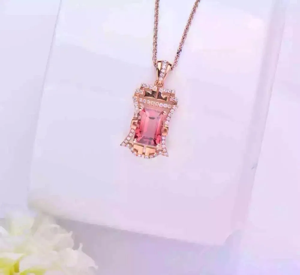 2016 Summer Romantic 18K Rose Gold 3 152ct Tourmaline Natural font b Diamond b font Setting