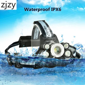 

New 15000LM LED Headlamp Rechargeable SOS Flashlight Zoomable Bicycle Head Light 5LED 3 XML-T6+2 XPE Head Lamp with Fixed Focus