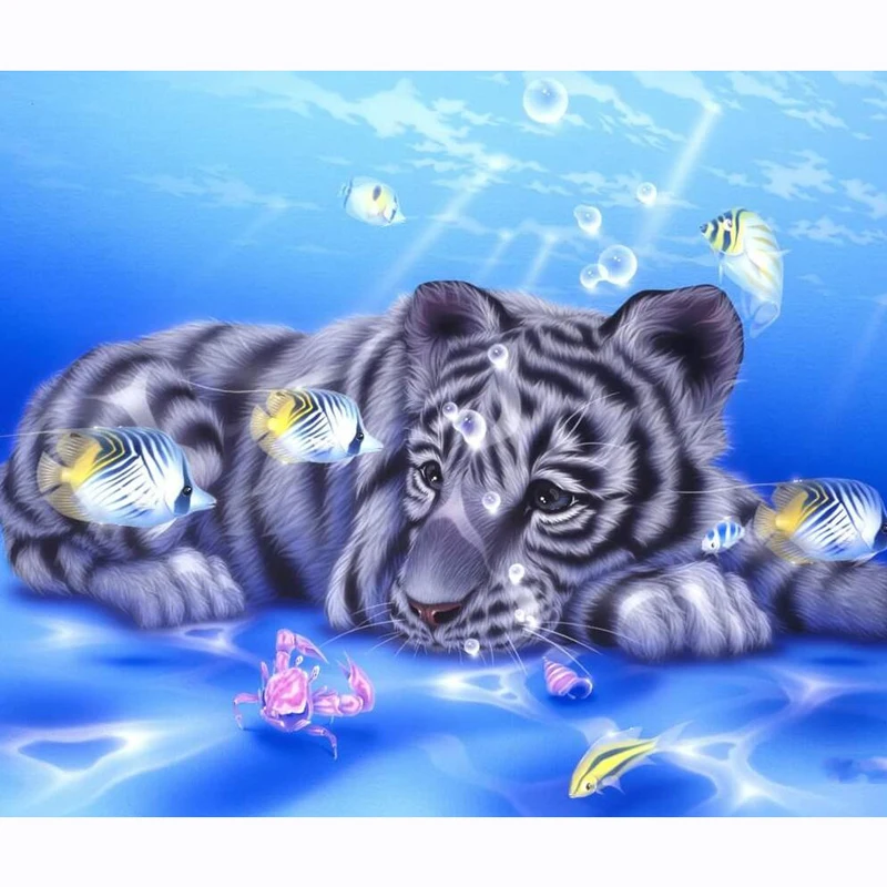 

Full Round Diamond 5D DIY Diamond Painting Tiger In The Saebed Embroidery Cross-stitch Rhinestone Mosaic Painting Decor Diamant
