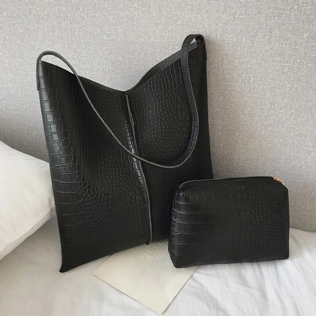 

LITTHING Women Shoulder Handbag Vintage Messenger Bags Set Women Crocodile Bag Purse Wallet Leather Ladies 2019