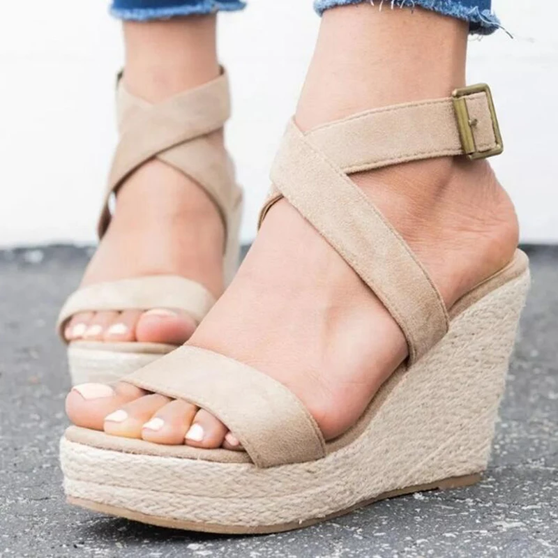 

2019 Woman Sandals Wedge Platform High Heel Women Shoes Peep Toe Espadrilles For Female Buckle Strap Casual Summer Ladies Shoes