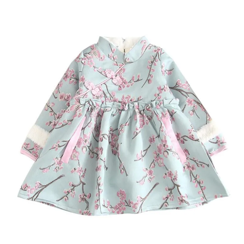 

DFXD Children Girls Long Sleeve Plus Velvet Dress Winter Toddler Clothes Chinese Style Embroidery Cheongsam Princess Dress 2-7Y