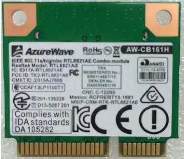 Azurwave mini cartão rtl8821ae, AW-CB161H AW-CB161N mbps 802.11ac sem fio bluetooth 433 cartão