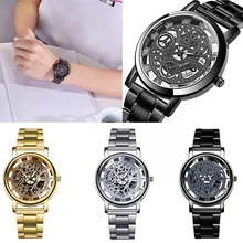 Moda plata oro lujo hueco acero relojes reloj de pulsera reloj Retro hombre reloj muñeca fiesta decoración traje reloj