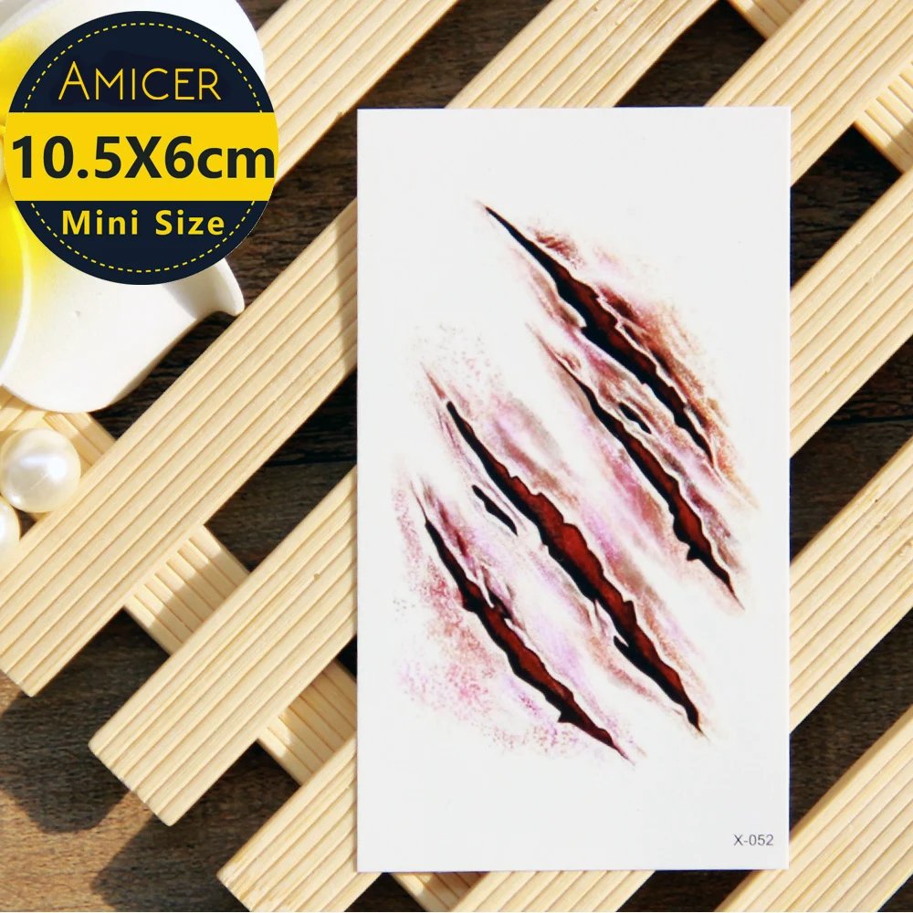 

DIY Decor Blood Halloween Terror Wound Realistic Blood Injury Scar Fake Tattoo Sticker 1pc Waterproof Temporary Tattoo Sticker