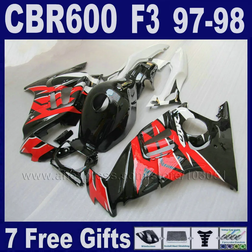 Мотоциклетные обтекатели ABS пластик белый для Honda CBR 600 F3 97 98 1997 1998 7 подарки красные запасные части корпуса Крышка бака
