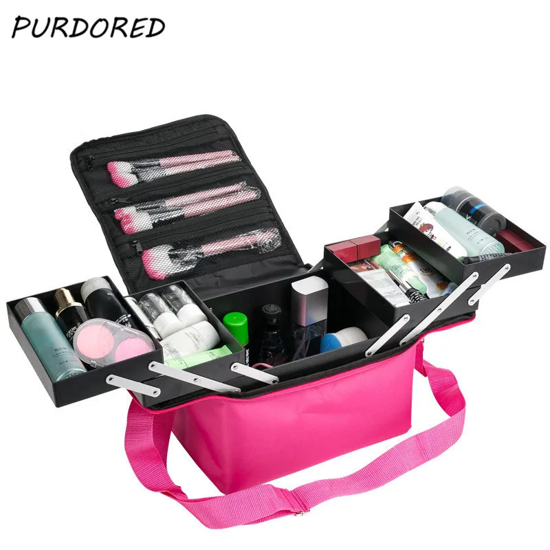 

PURDORED 1 pc Multilayer Cosmetic Box Women Large Capacity Professional Makeup Box Clapboard Cosmetic Bag Dropshipping