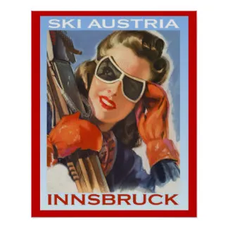 Зимние спортивные лыжи Австрия Innsbruck Girl Trip старинный ретро-постер из путешествия